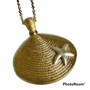 Starfish Shell Pendant Necklace Gold Silver Plated 19" Sea Life Nautical Island